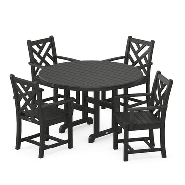 POLYWOOD Chippendale 5-Piece Round Arm Chair Dining Set - Black